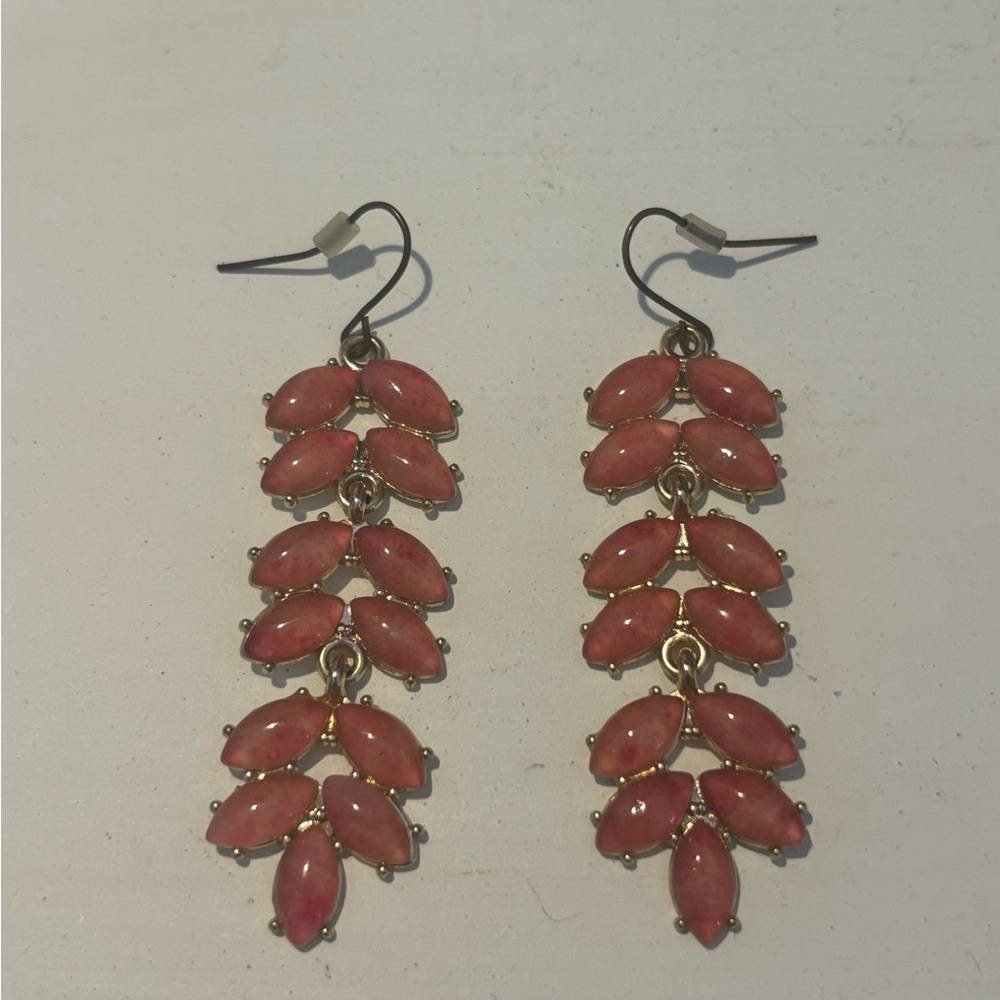 Elegant Pink Leaf Drop Earrings